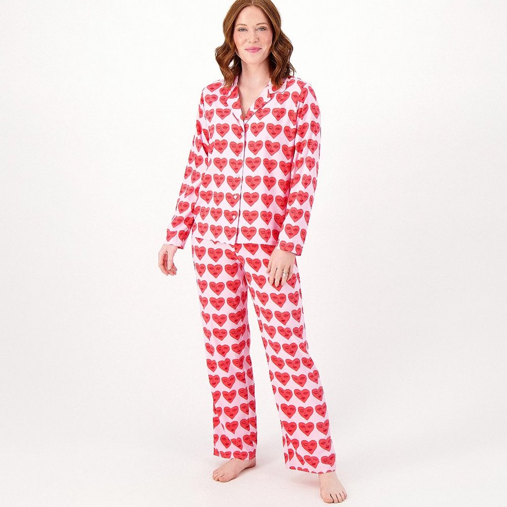 Bouffants & Broken Hearts Notch Collar Printed Pajama Set -Hearts (Sz S) a569434